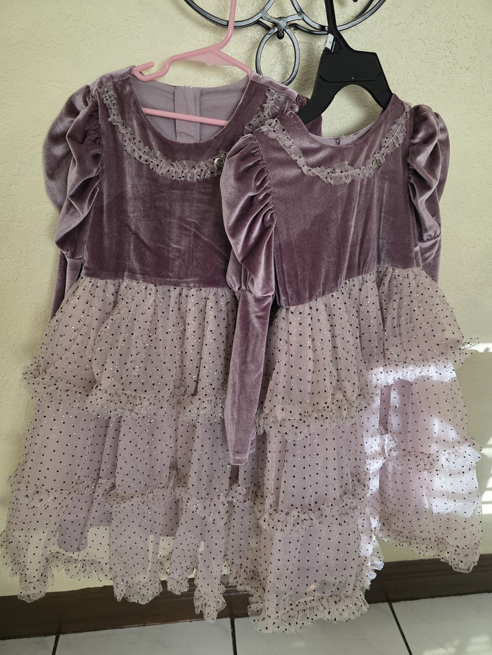 2 Girls' Velvet & Tulle Party Dresses - Dusty Mauve